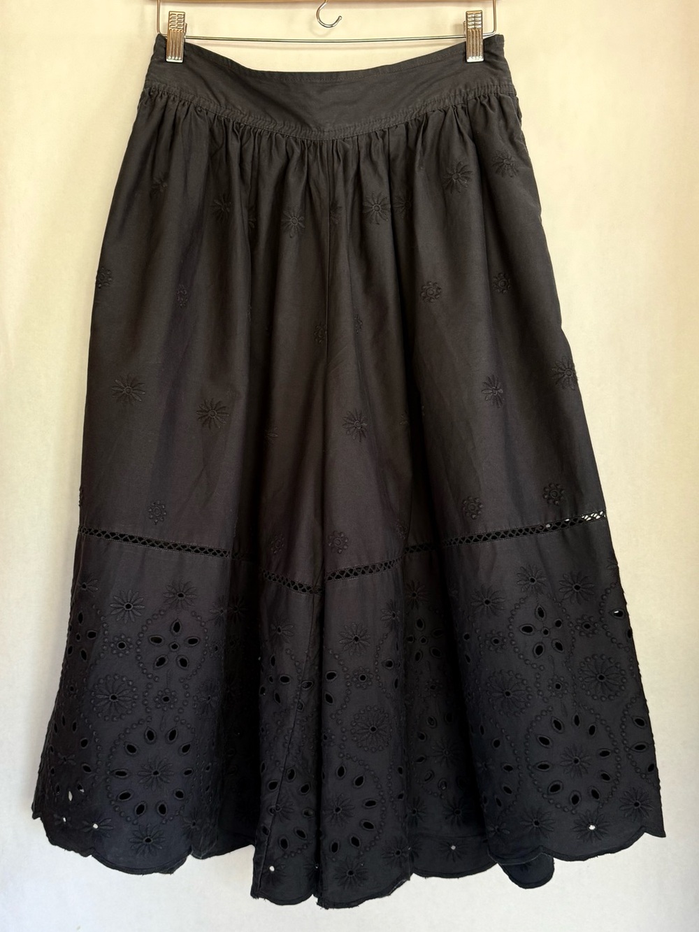 Maeve Black Eyelet A-Line Midi culottes with pockets